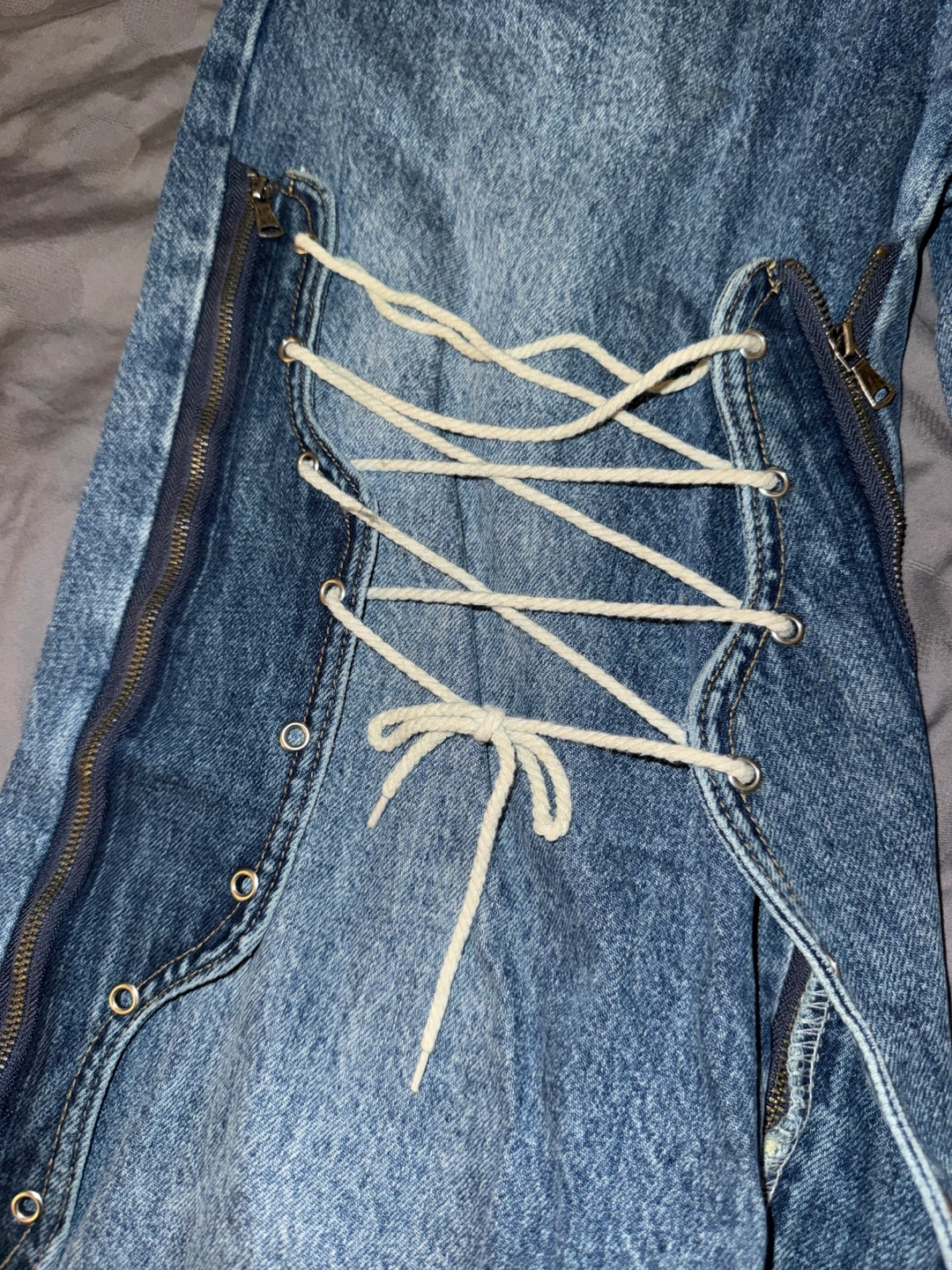 24ans Denim Jeans with Lace-Up and Zipper Details - photo 2
