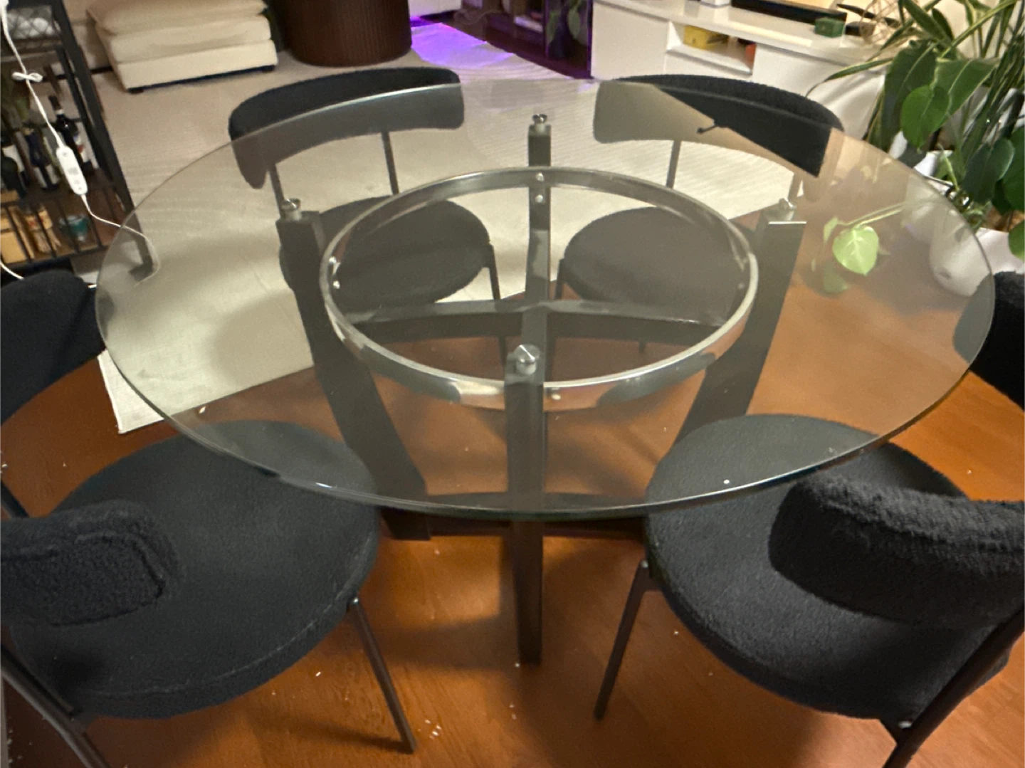 Glass Top Dining Table with 4 Black Upholstered Chairs - photo 3
