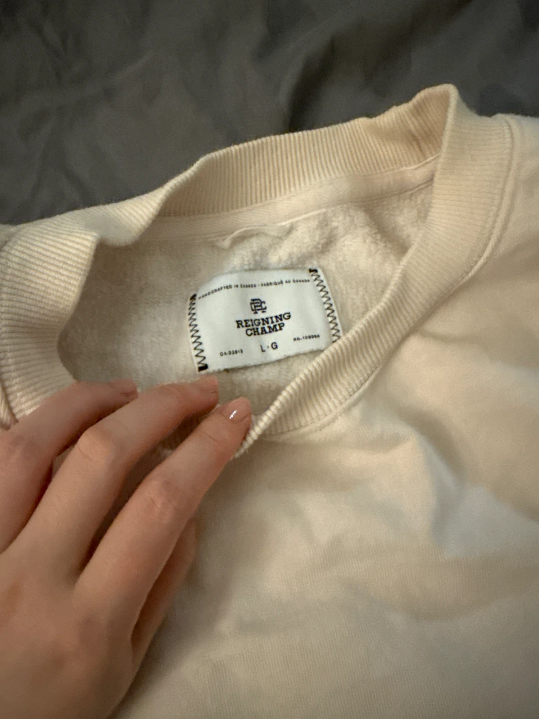 Unisex Reigning Champ Cream Crewneck Sweatshirt - Size L - photo 2