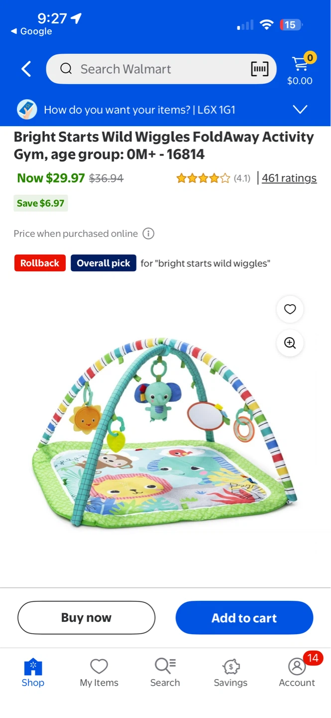 Bright Starts Wild Wiggles FoldAway Activity Gym 0M+
