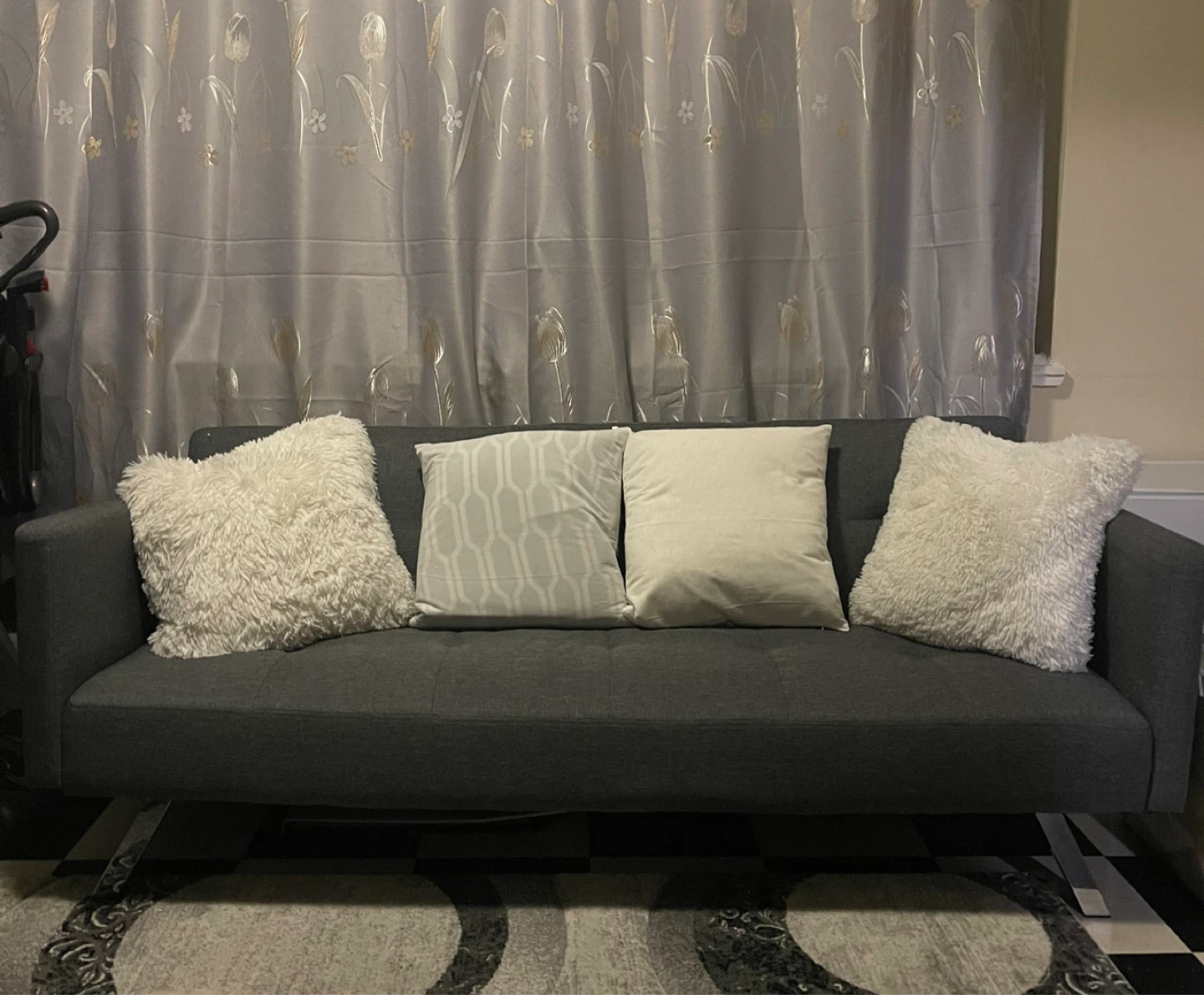 Grey Sofa Bed with a Built-in USB outlet