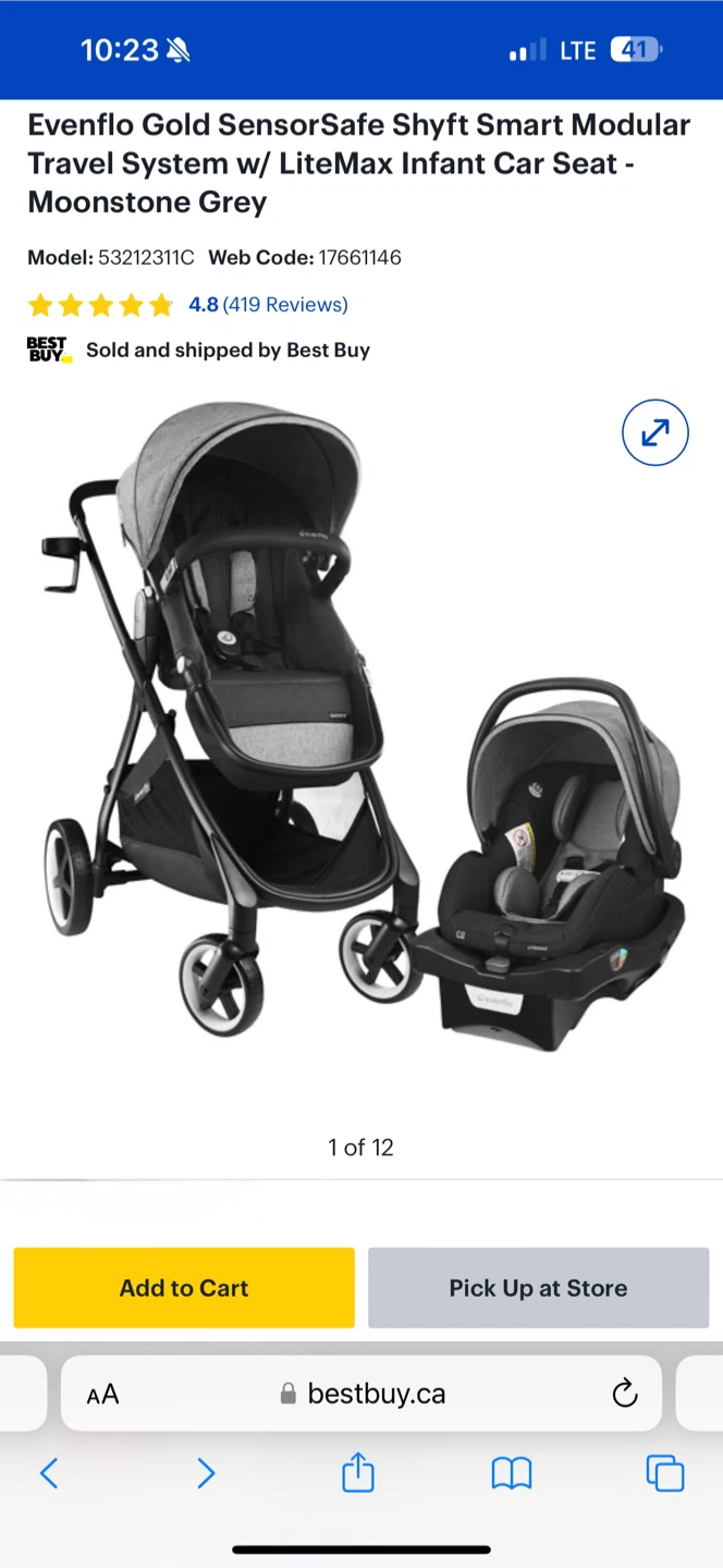 Evenflo Gold SensorSafe Smart Travel System-Moonstone Grey