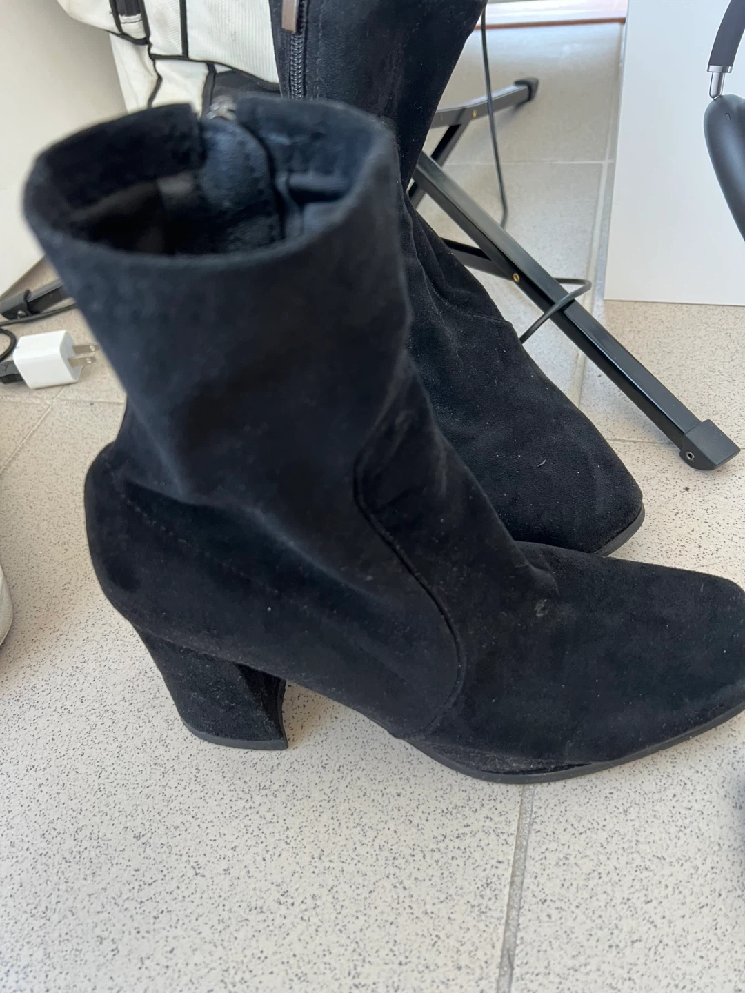 Black Suede Block Heel Ankle Boots - photo 2