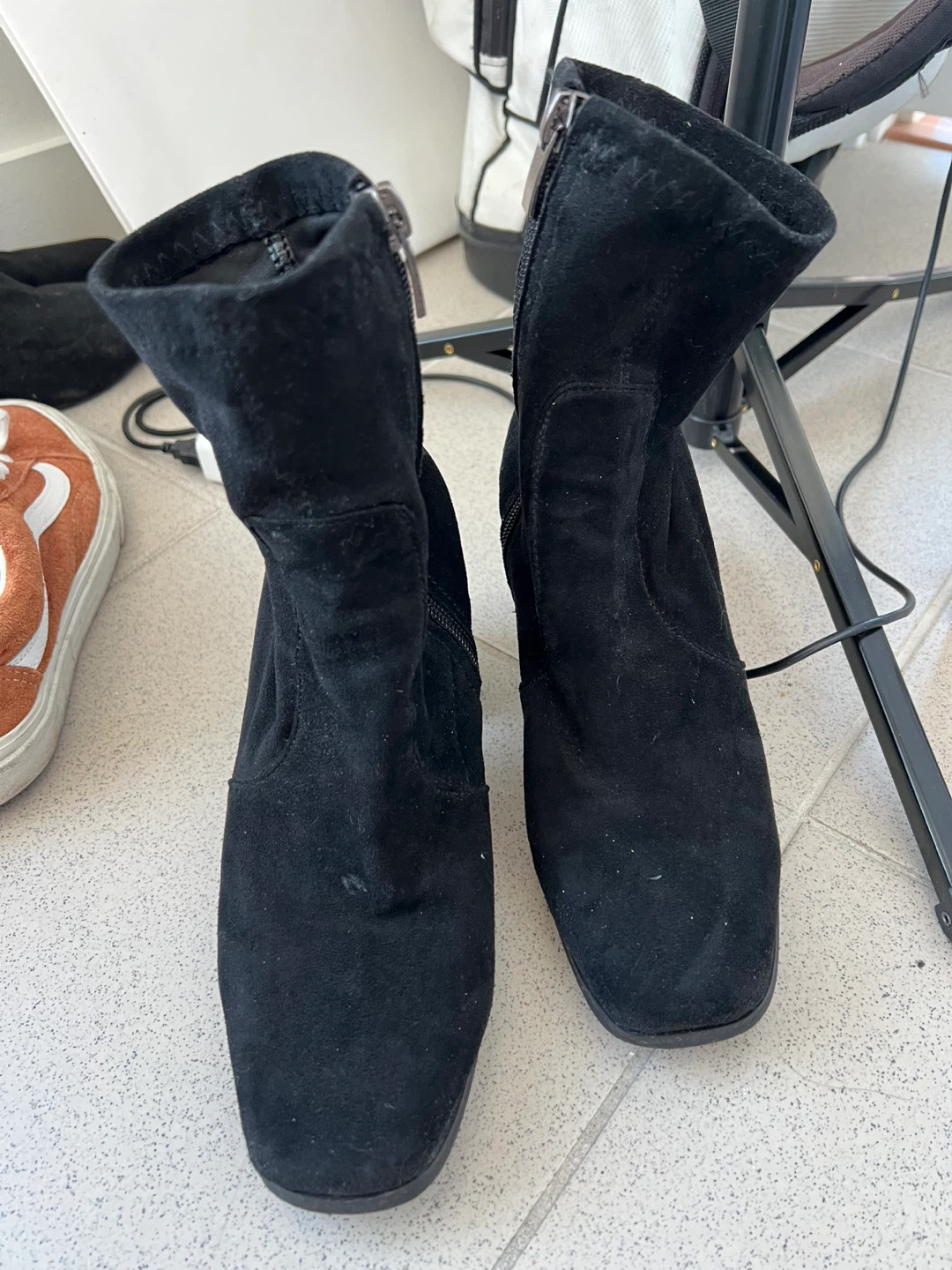 Black Suede Block Heel Ankle Boots