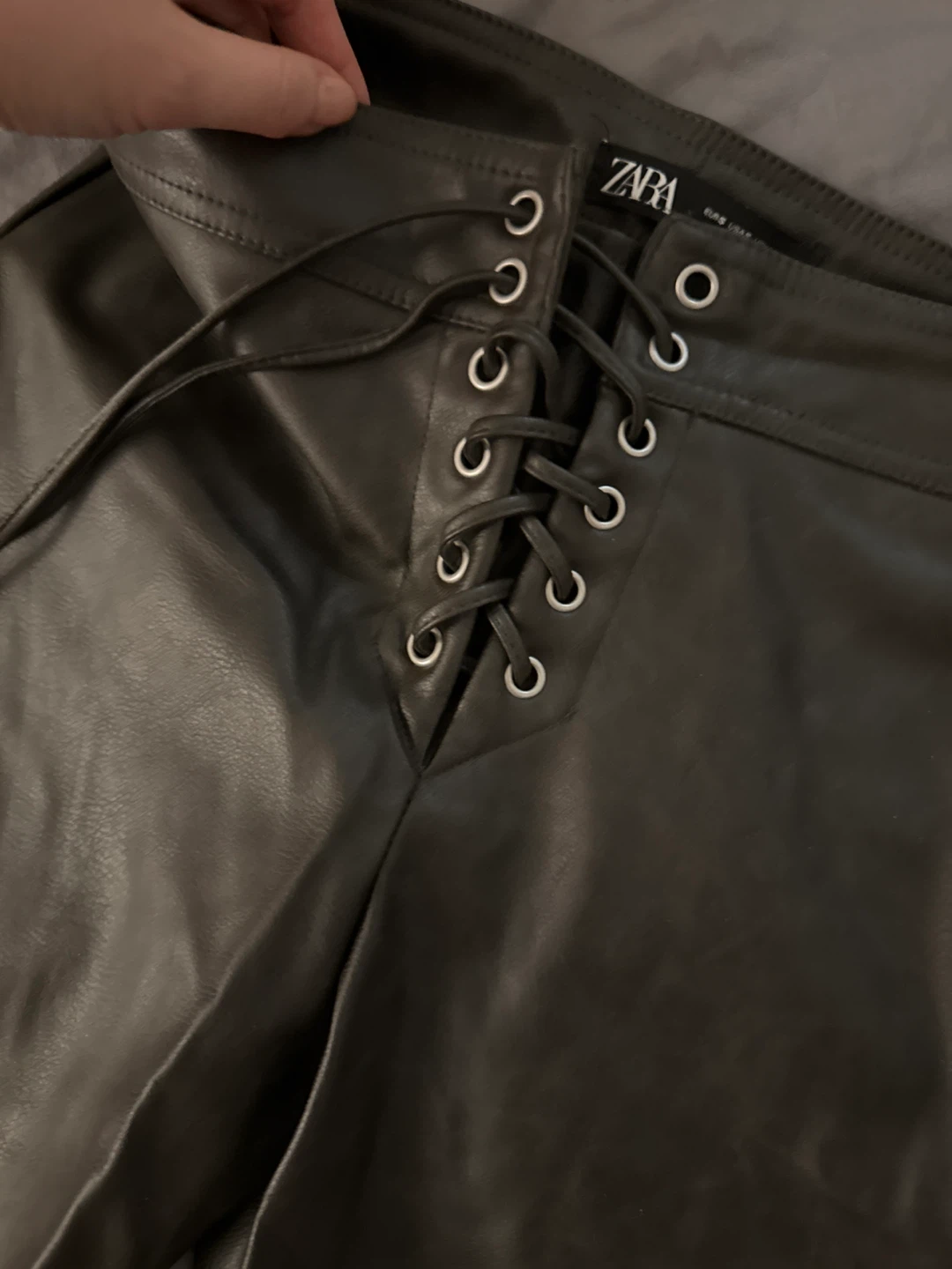 ZARA Faux Leather Lace-Up Pants - Size US/S M/6 - photo 4