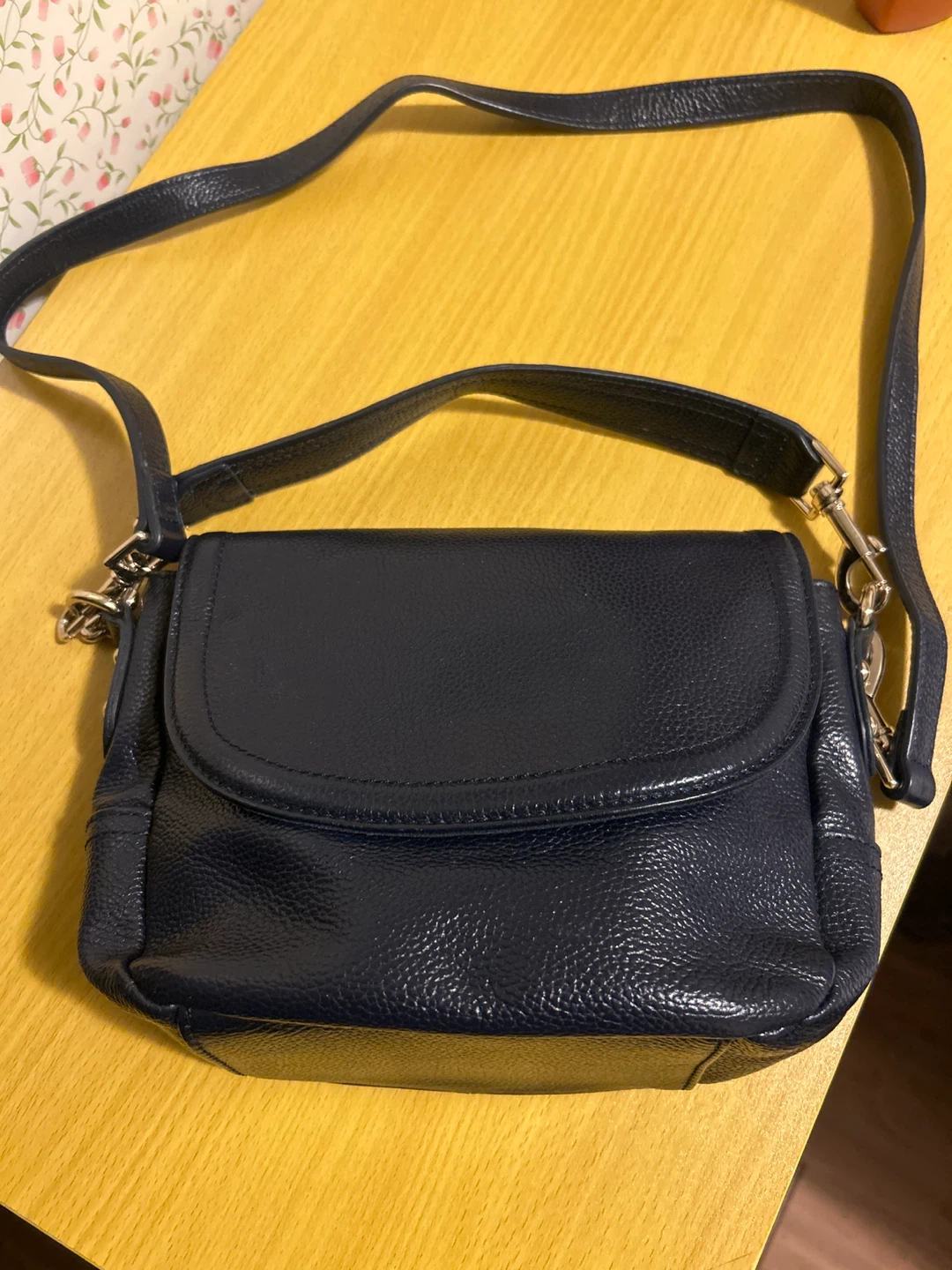 Navy Blue Leather Crossbody Bag