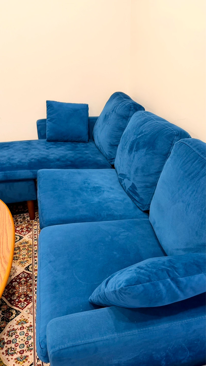 Bright Blue Velvet Sectional Sofa with Chaise - photo 5