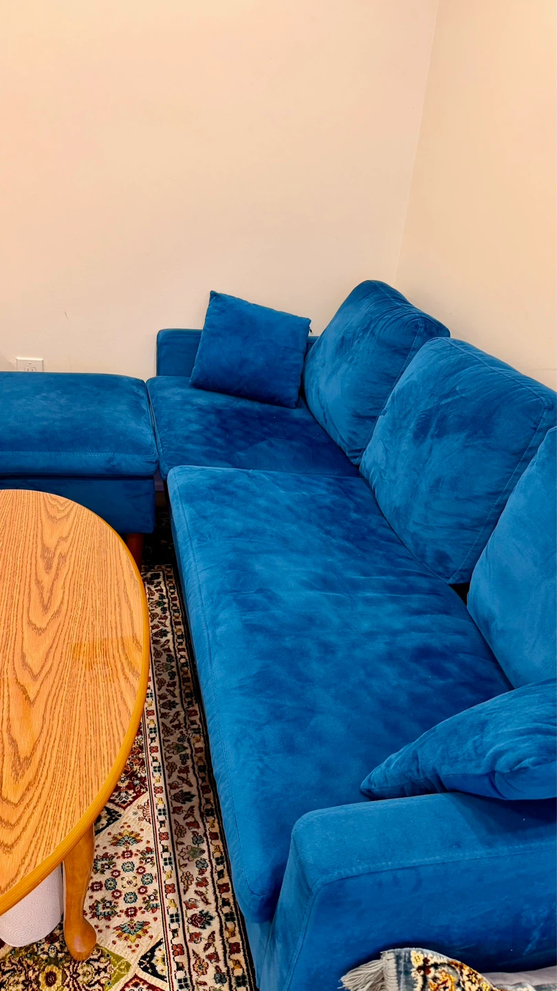 Bright Blue Velvet Sectional Sofa with Chaise - photo 4