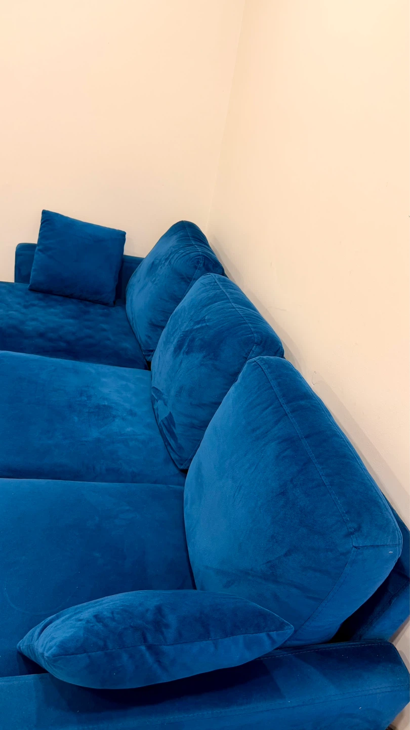 Bright Blue Velvet Sectional Sofa with Chaise