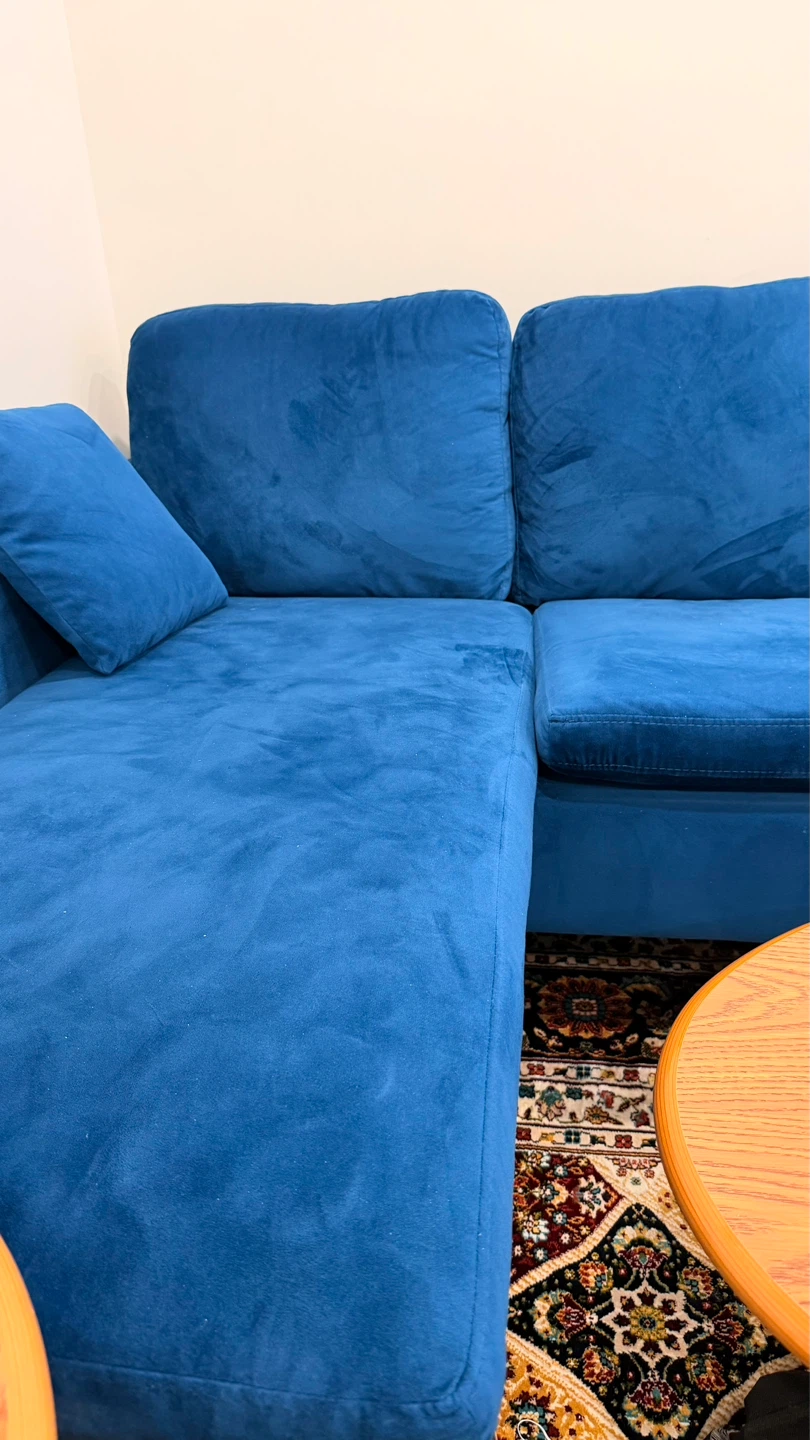 Bright Blue Velvet Sectional Sofa with Chaise - photo 2