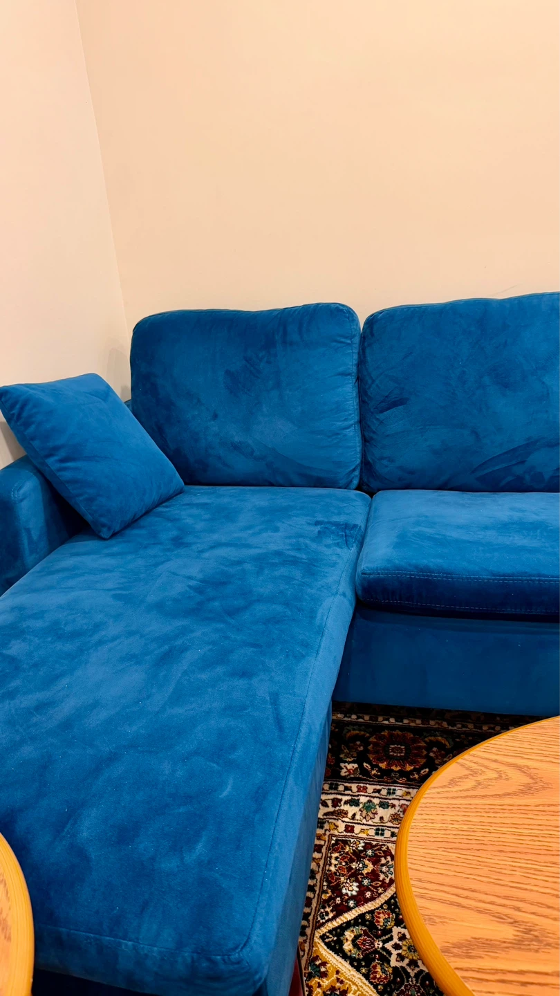Bright Blue Velvet Sectional Sofa with Chaise - photo 3