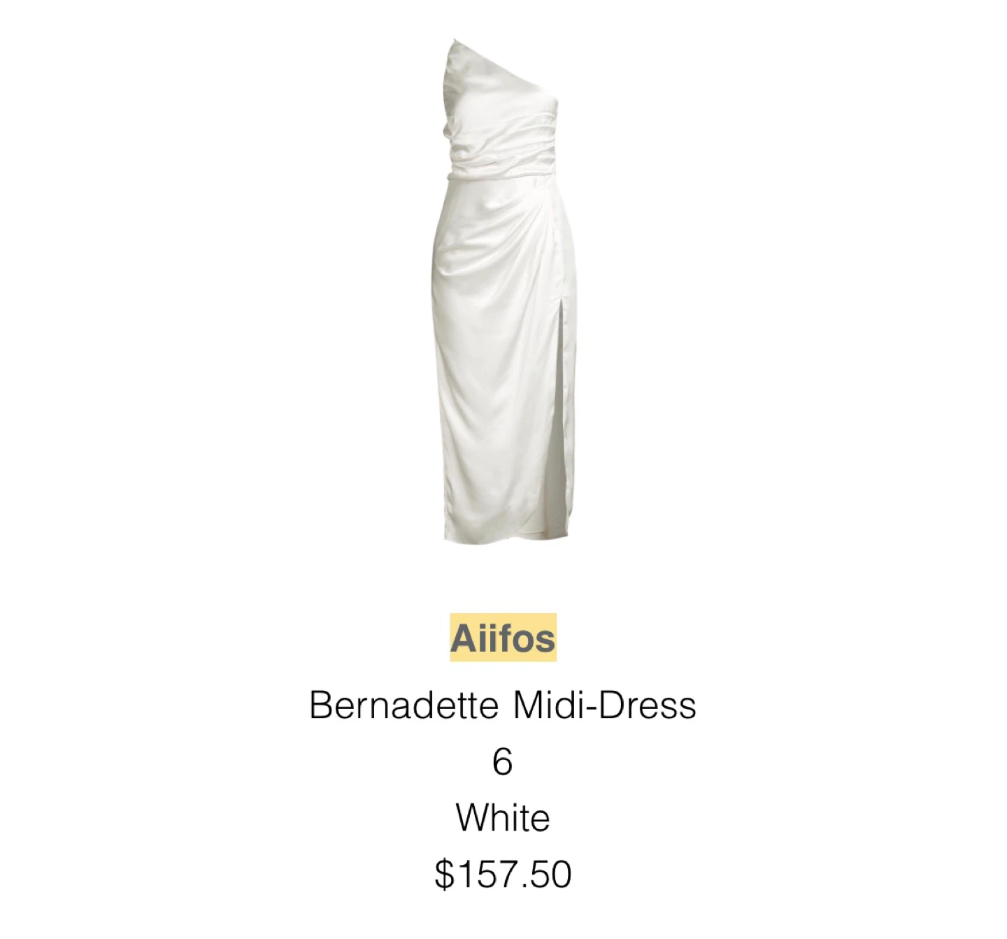 Aifos Bernadette Midi Dress White Size 6