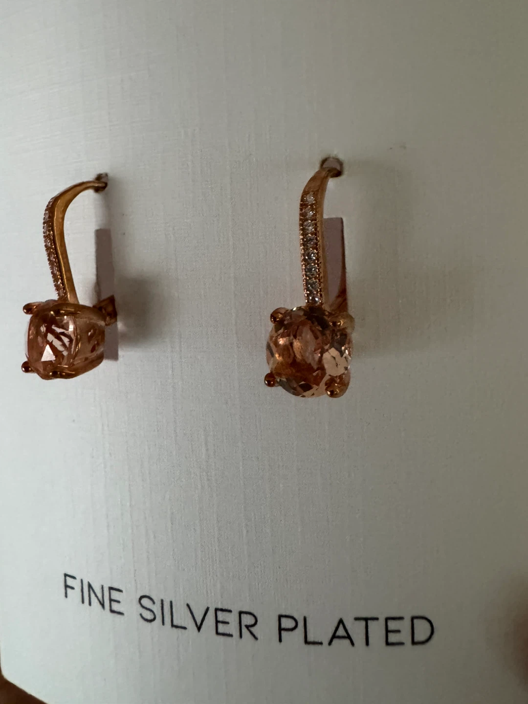 Rose Gold Tone Drop Earrings with Peach Stone - photo 3