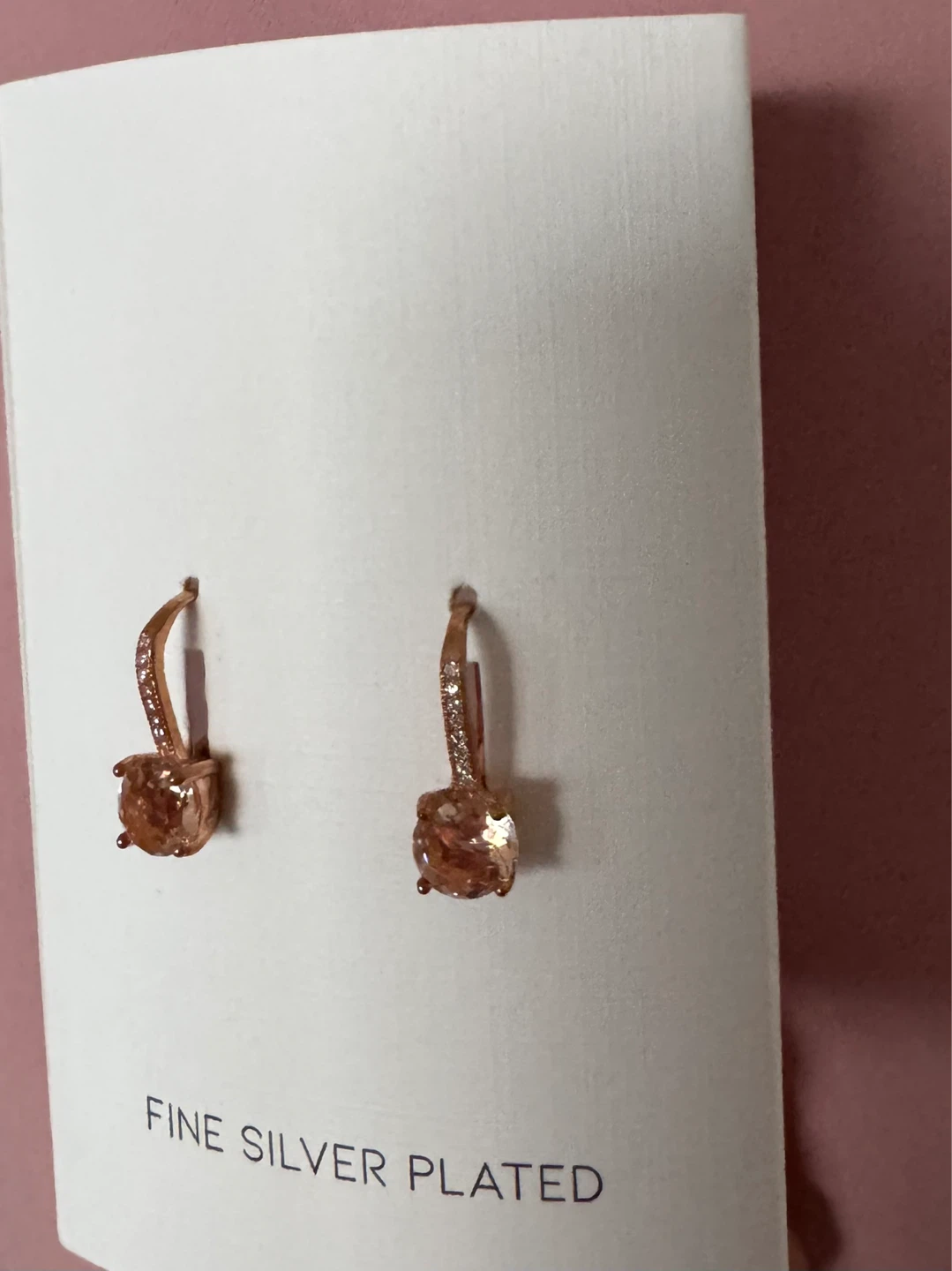 Rose Gold Tone Drop Earrings with Peach Stone - photo 5
