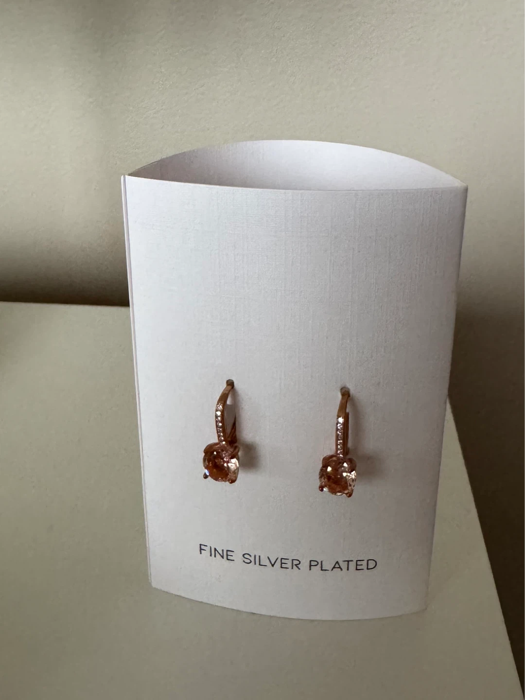 Rose Gold Tone Drop Earrings with Peach Stone - photo 2