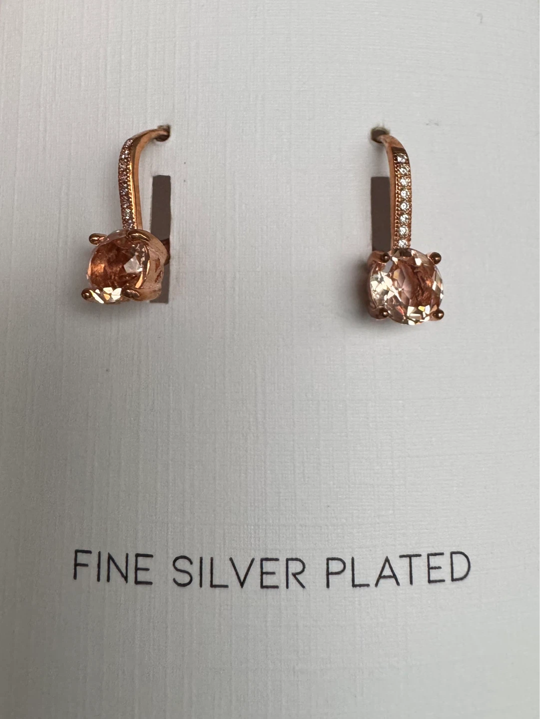 Rose Gold Tone Drop Earrings with Peach Stone - photo 4