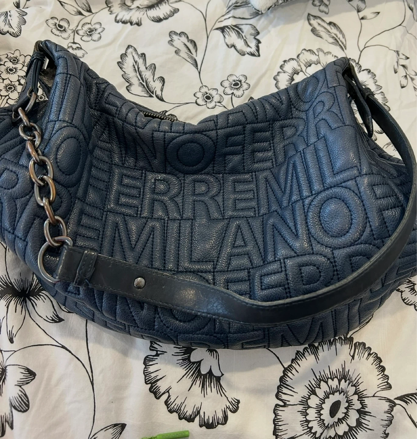 FERRE Milano Navy Blue Leather Hobo Handbag - photo 2