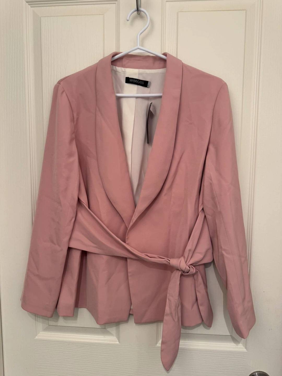 Pink Double-Breasted Belted Blazer