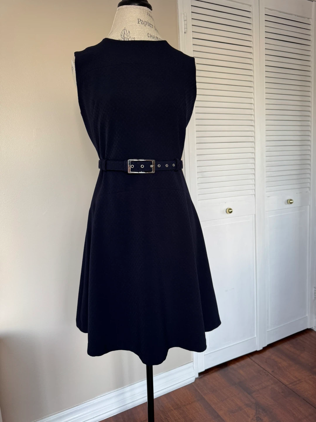 Dark Navy Sleeveless Dress with Belt