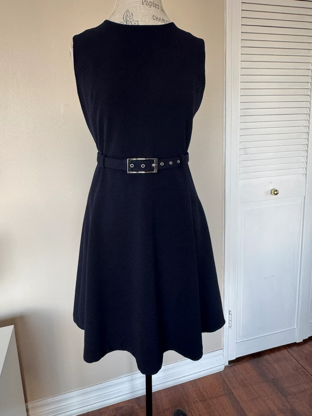 Dark Navy Sleeveless Dress with Belt - photo 3