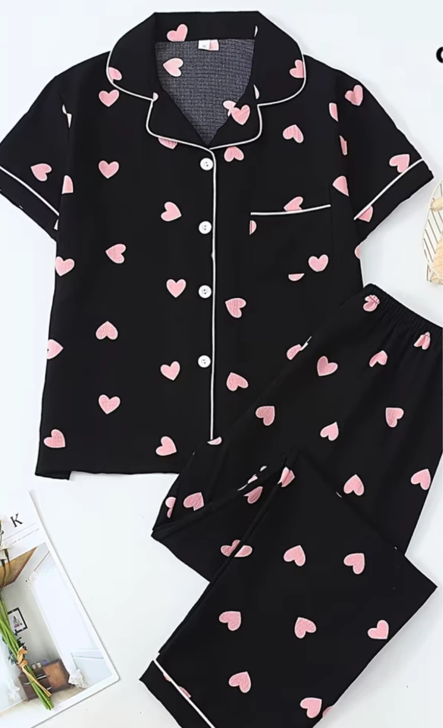 Black Heart Pajama Set