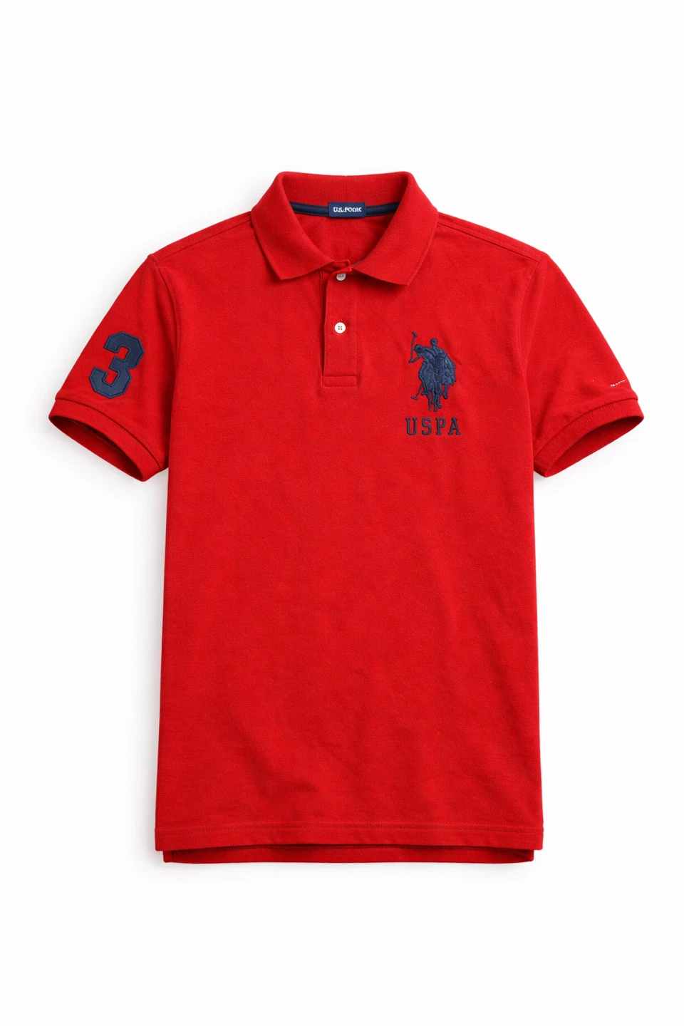 US Polo Assn Red Polo Shirt with '3' Sleeve Detail