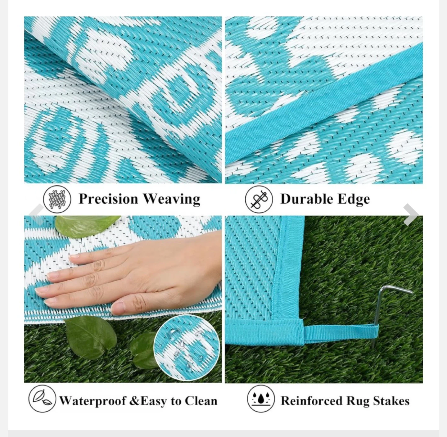 Reversible Outdoor Rug 9ft x 12ft Teal Mandala - photo 2