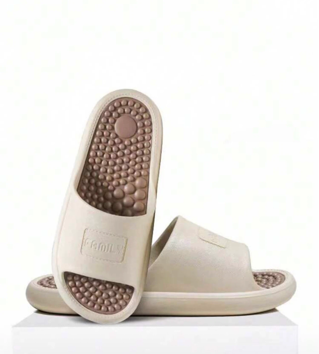 Cream 'FAMILY' Slides with Massage Sole