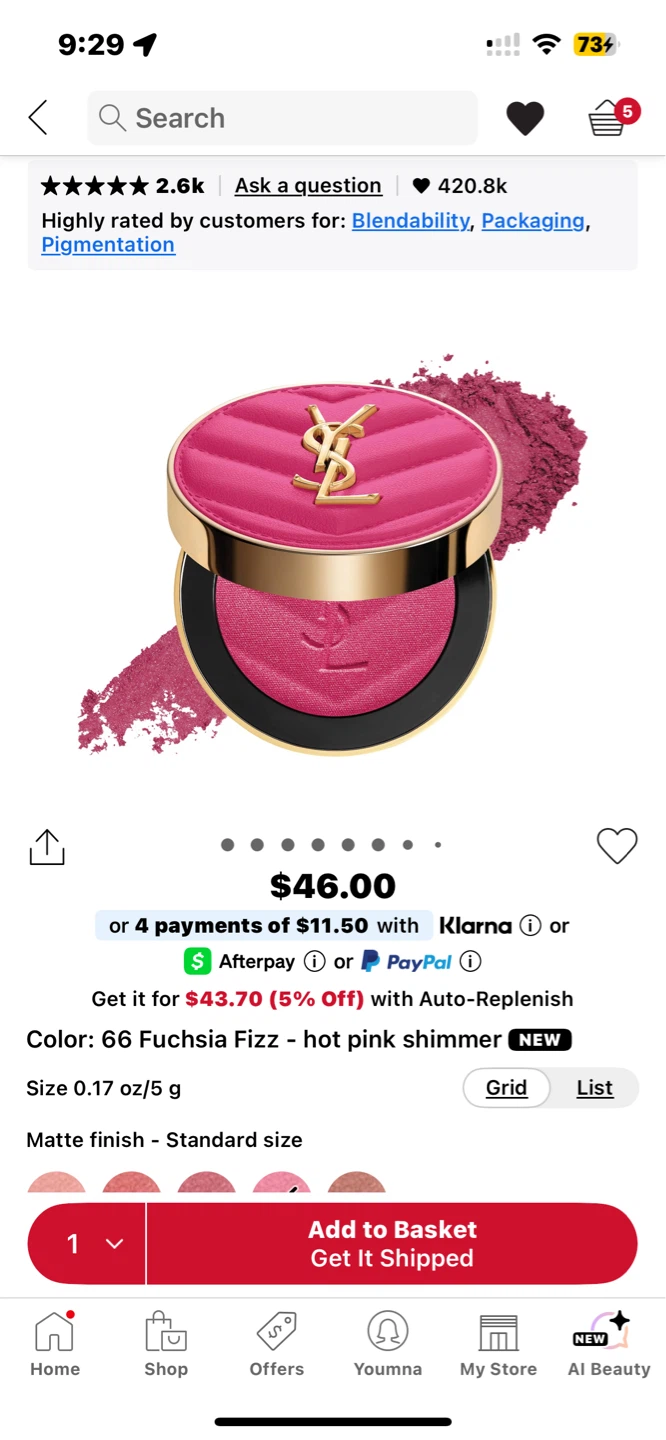 Yves Saint Laurent Rouge Volupté Shimmer Blush 66 Fuchsia Fizz