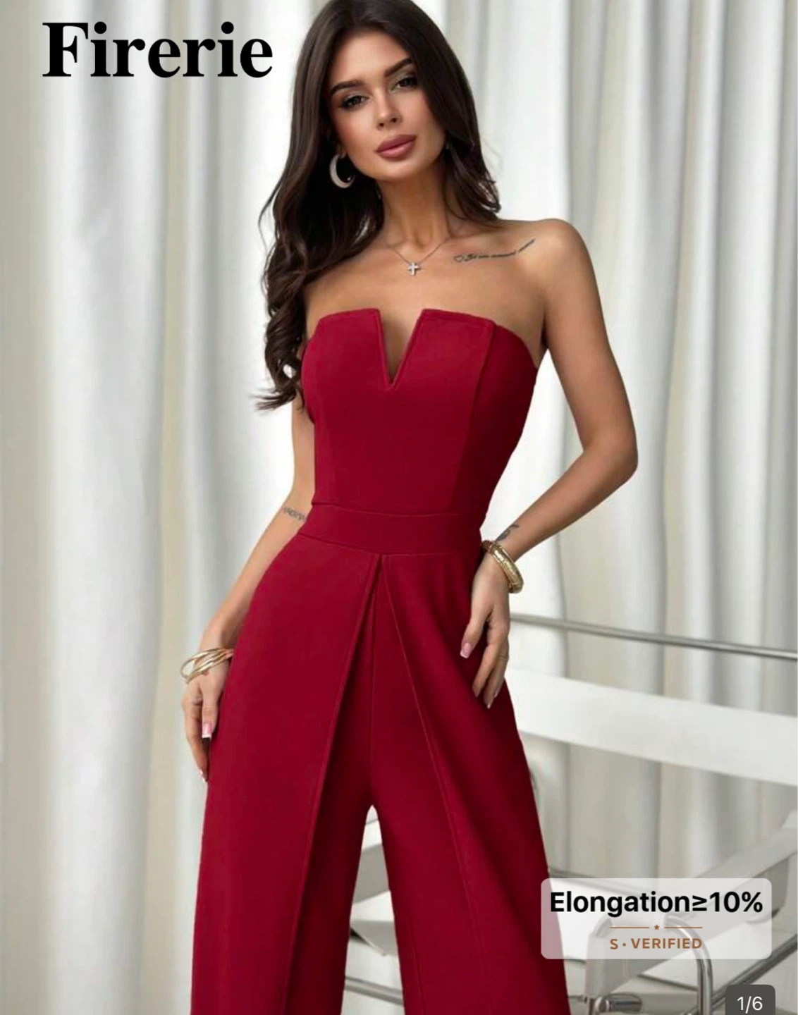 Fireerie Women's Red Strapless Wide-Leg Jumpsuit