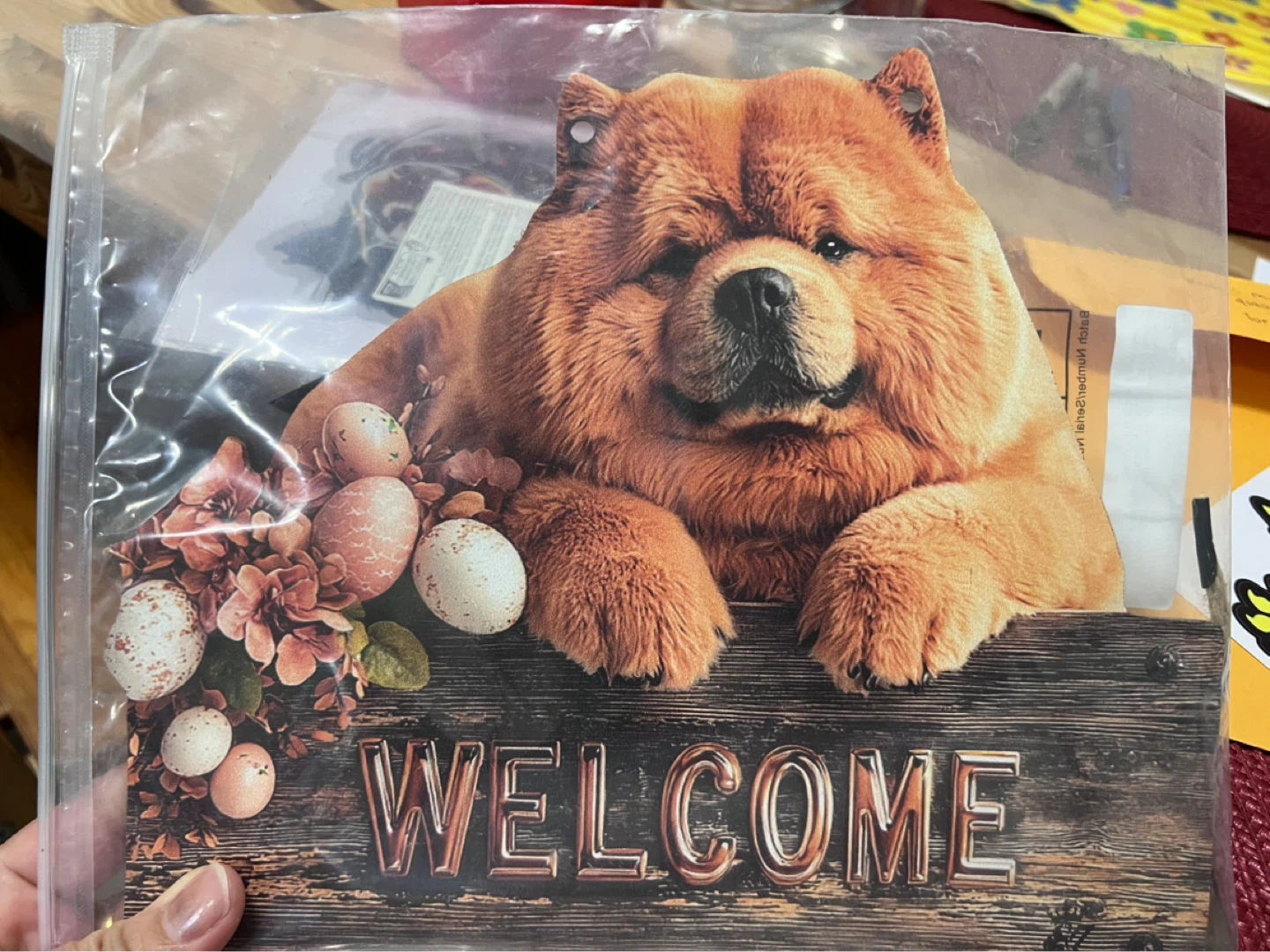 Welcome Sign with Chow Chow Dog