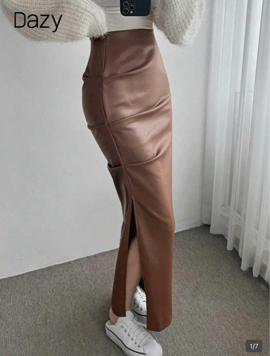 Dazy Faux Leather Midi Skirt