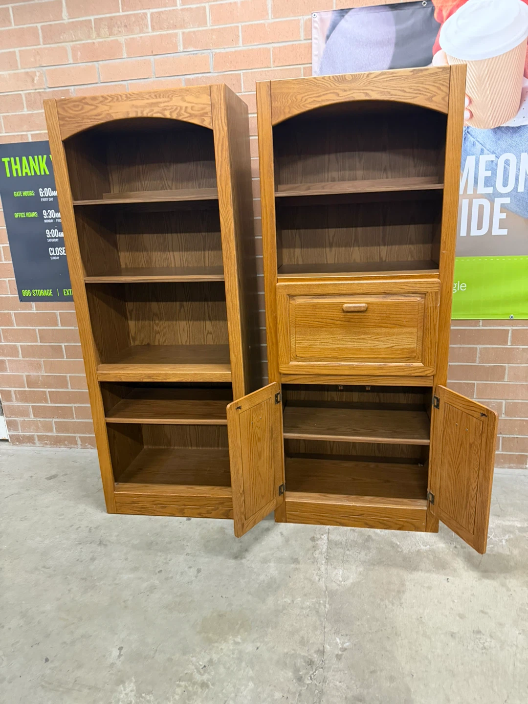 Oak Finish Bookcase with Cabinet and Drawer - photo 3