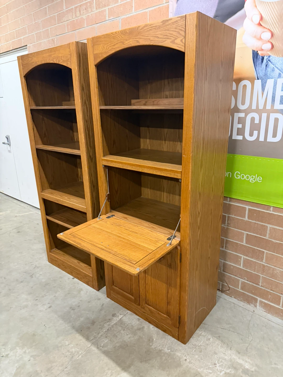 Oak Finish Bookcase with Cabinet and Drawer - photo 2