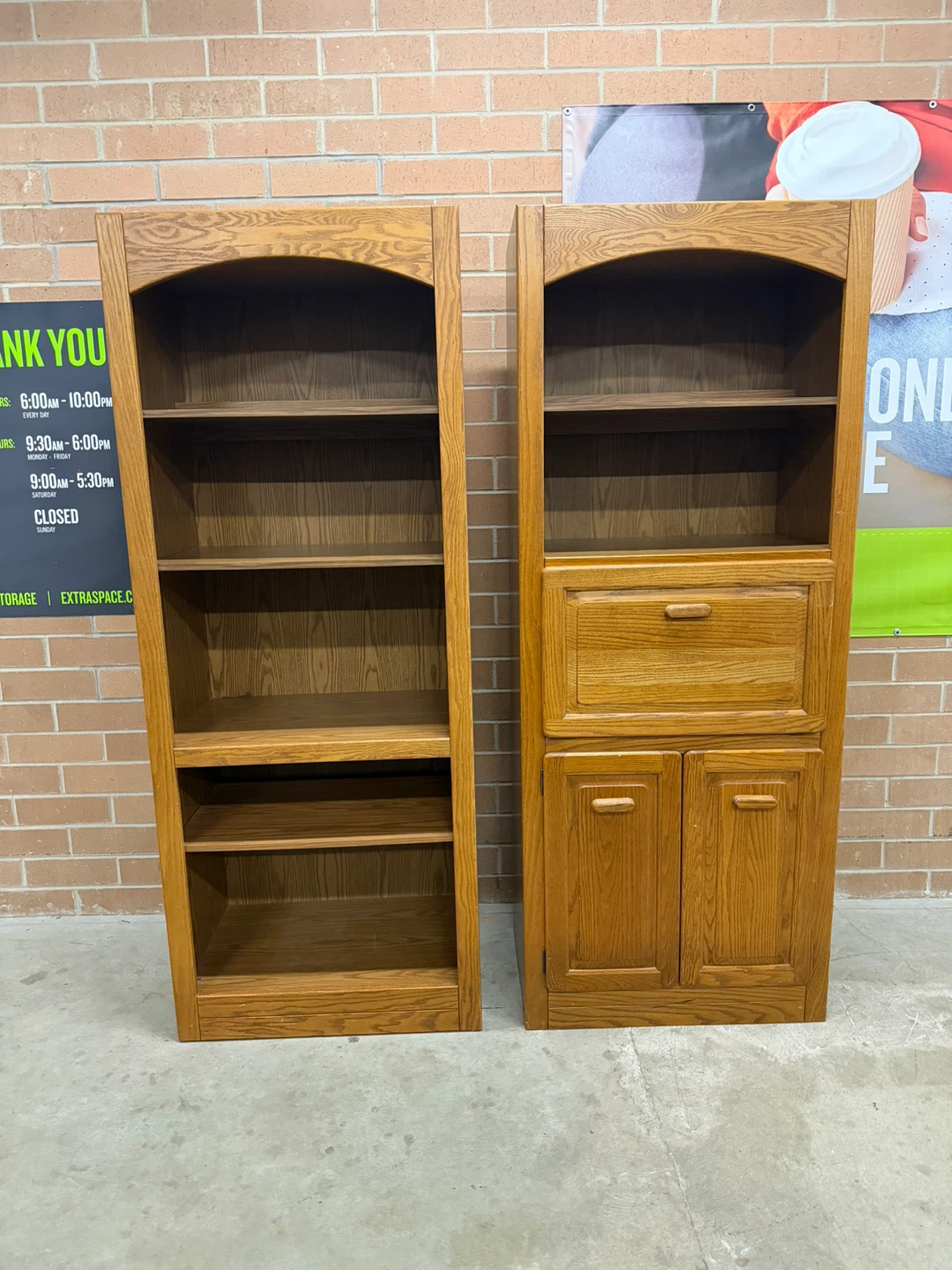 Oak Finish Bookcase with Cabinet and Drawer