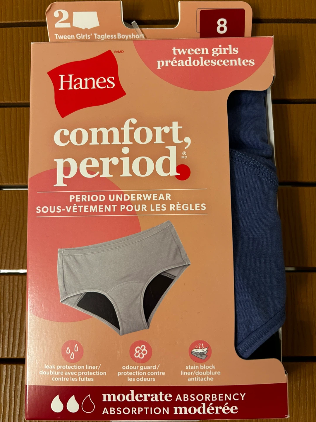 2 Pack, Hanes Comfort Period Period Underwear - Size 8