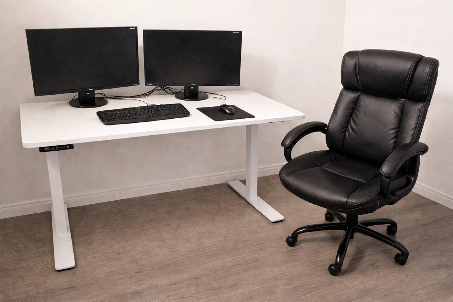 Electric Standing Desk (55” x 24”) + Large Faux Leather Office
