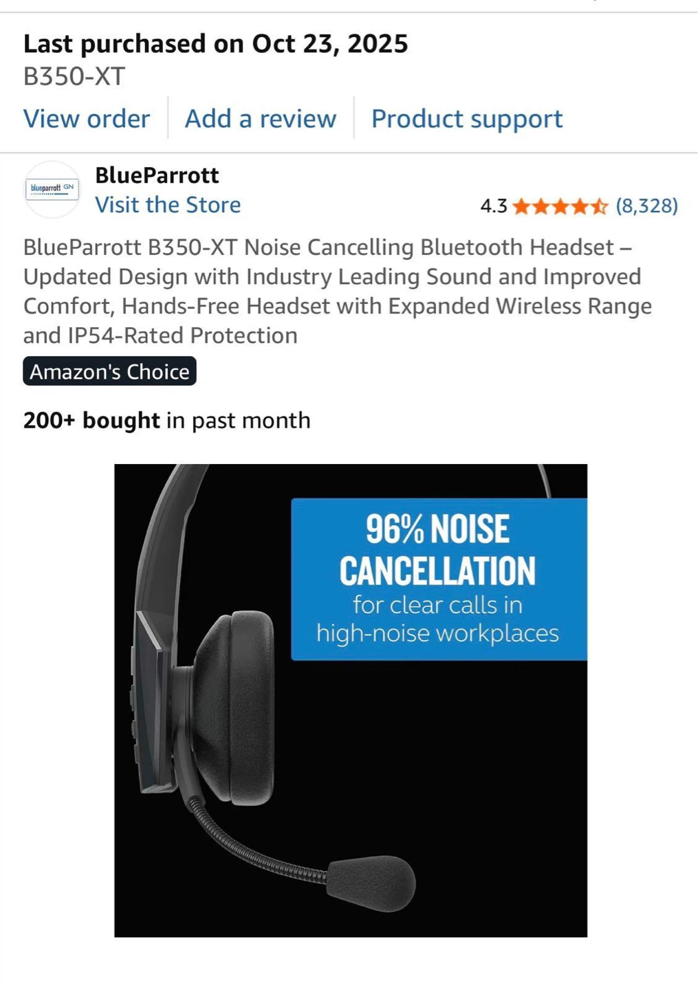 BlueParrott B350-XT Noise Cancelling Bluetooth Headset