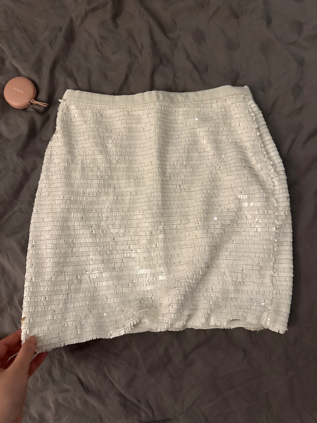 White Sequin Mini Skirt