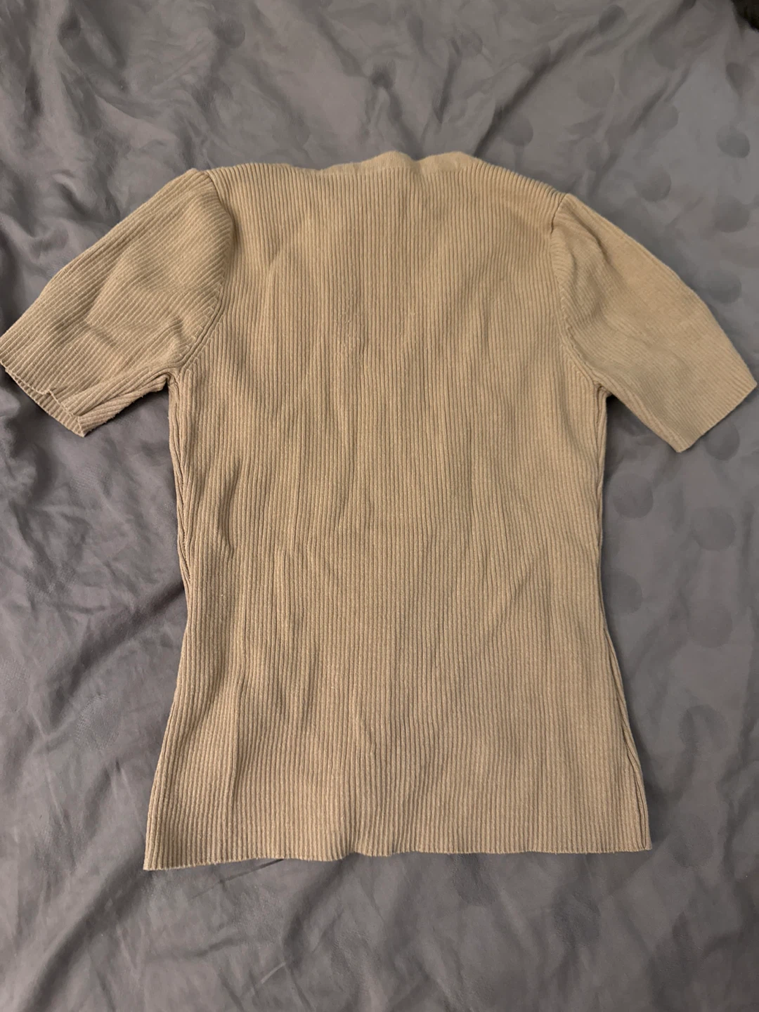 Tan V-neck Ribbed Knit Top - photo 3