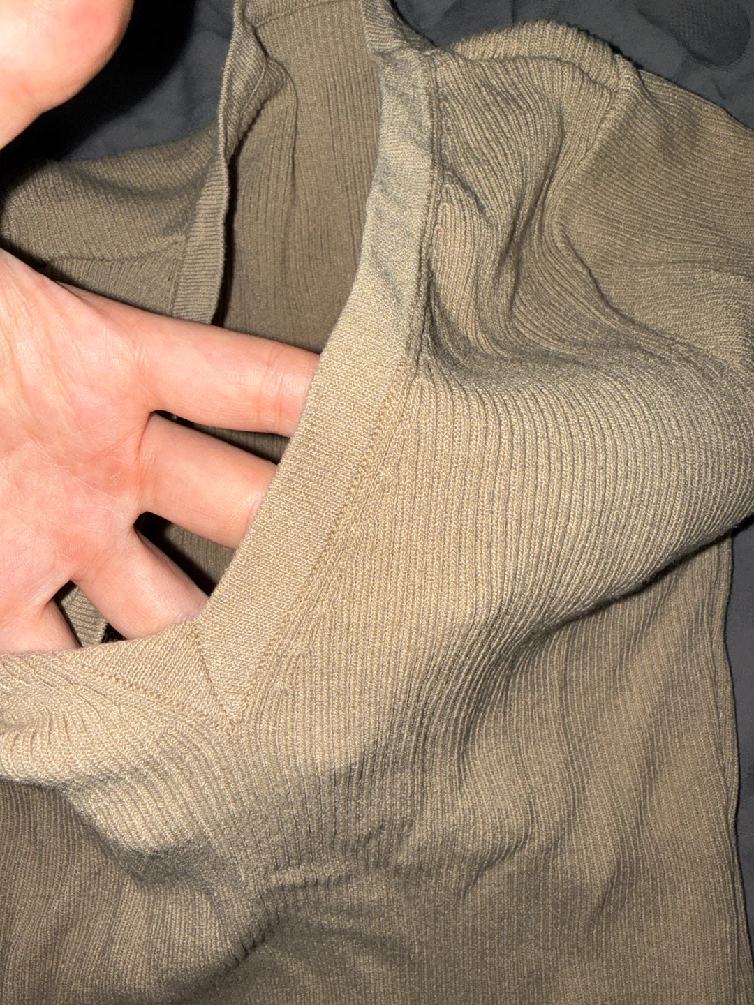 Tan V-neck Ribbed Knit Top - photo 2