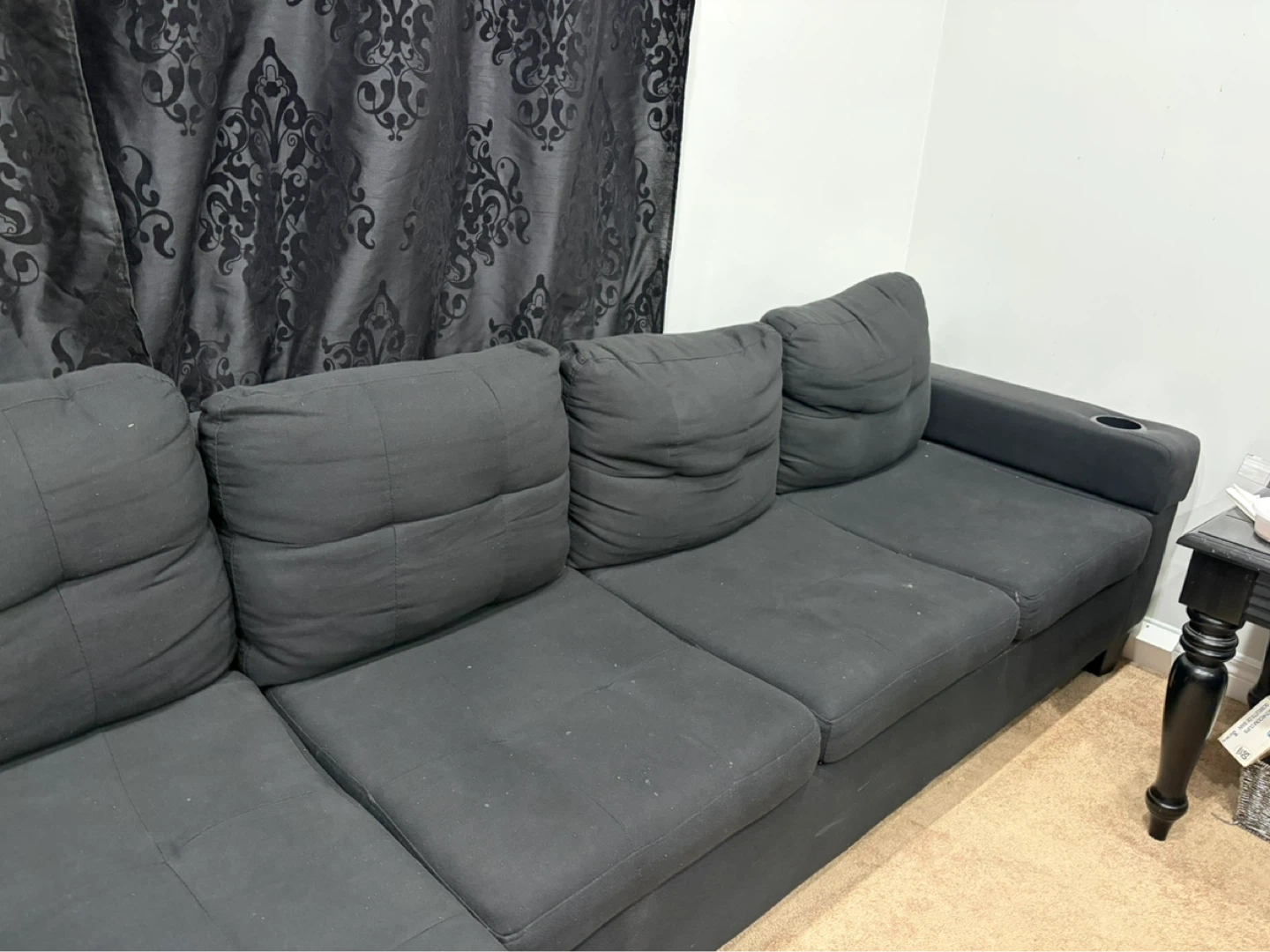 Black Sectional Sofa with Cup Holder - photo 3