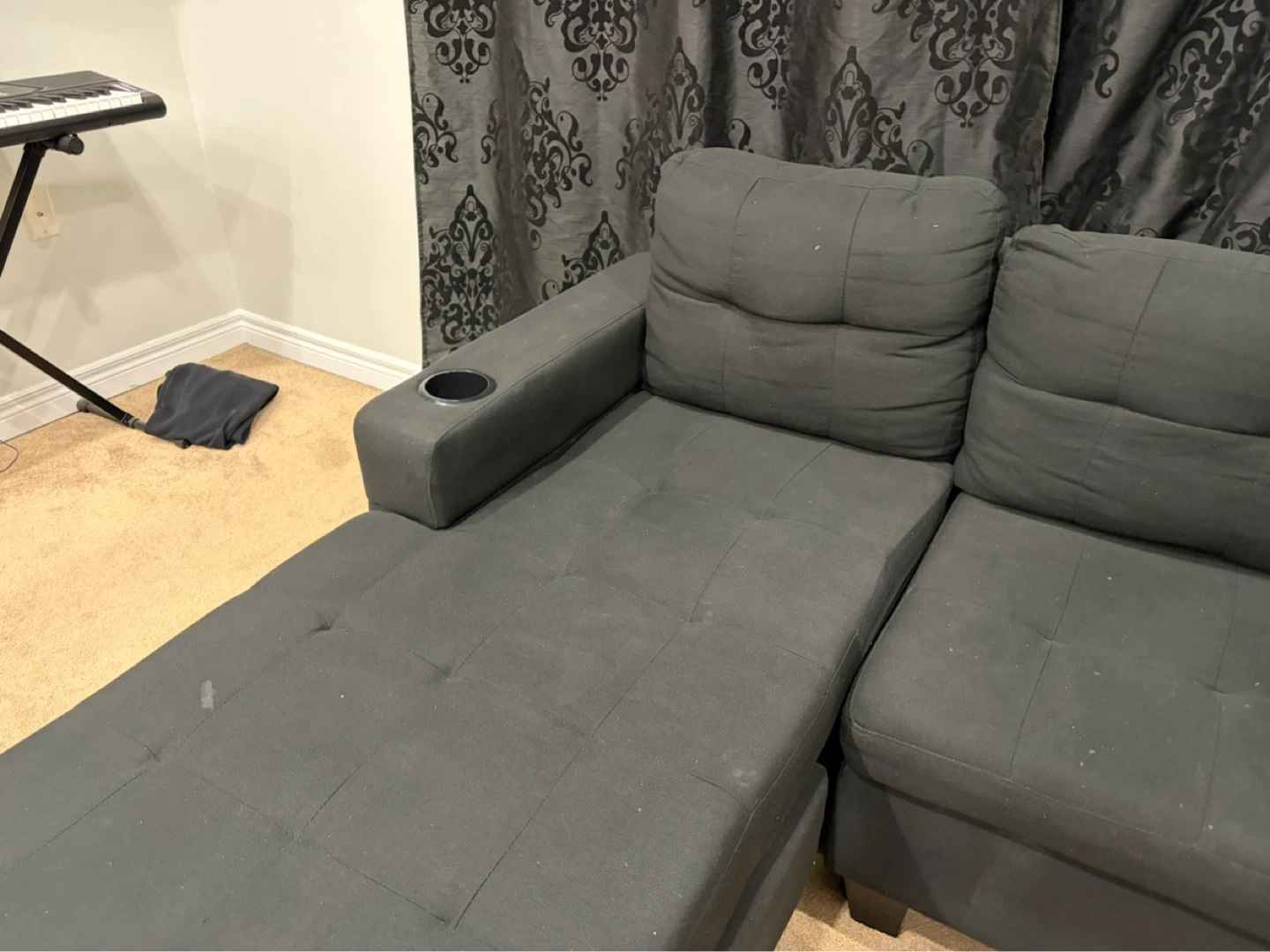 Black Sectional Sofa with Cup Holder - photo 2