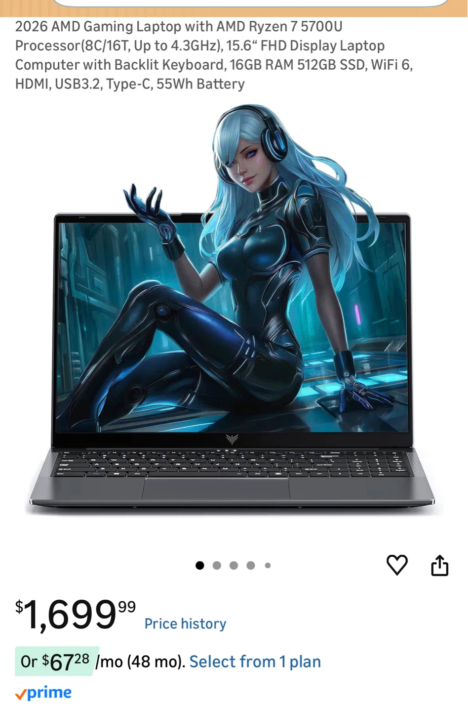 Gaming Laptop 15.6" AMD Ryzen 7 5700U 16GB RAM 512GB SSD - photo 4