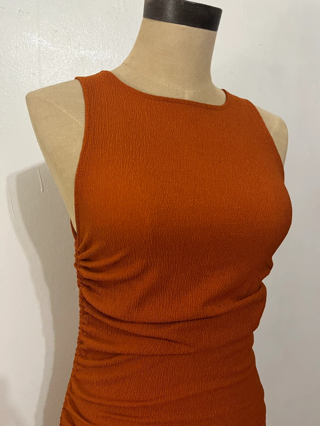 Rust/Orange Ruched Drawstring Mini Dress - Small - photo 5