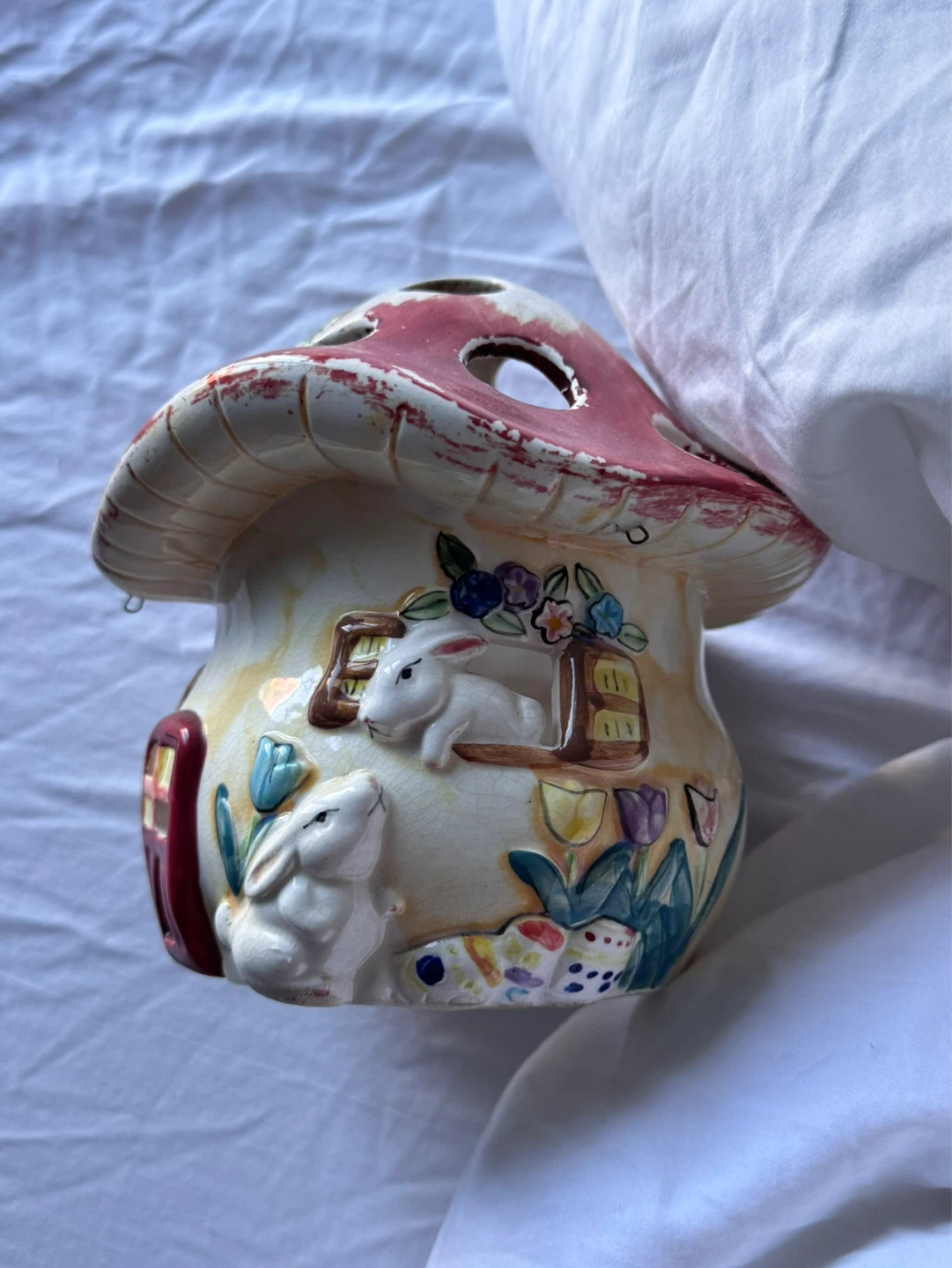 Ceramic Mushroom House with Bunnies - photo 2