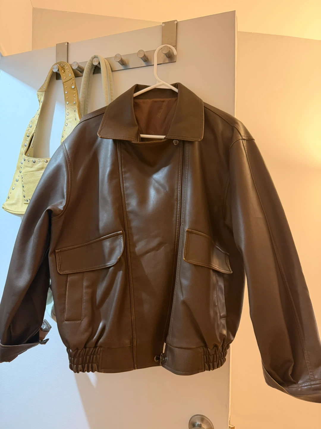 Brown Leather Bomber Jacket