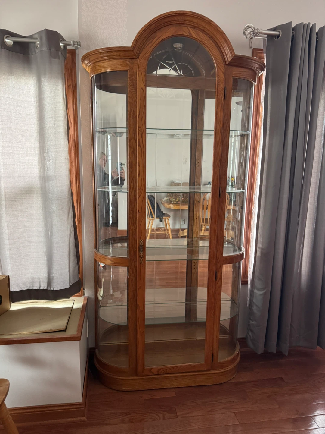 Oak Curio Cabinet with Glass Doors and Shelves
