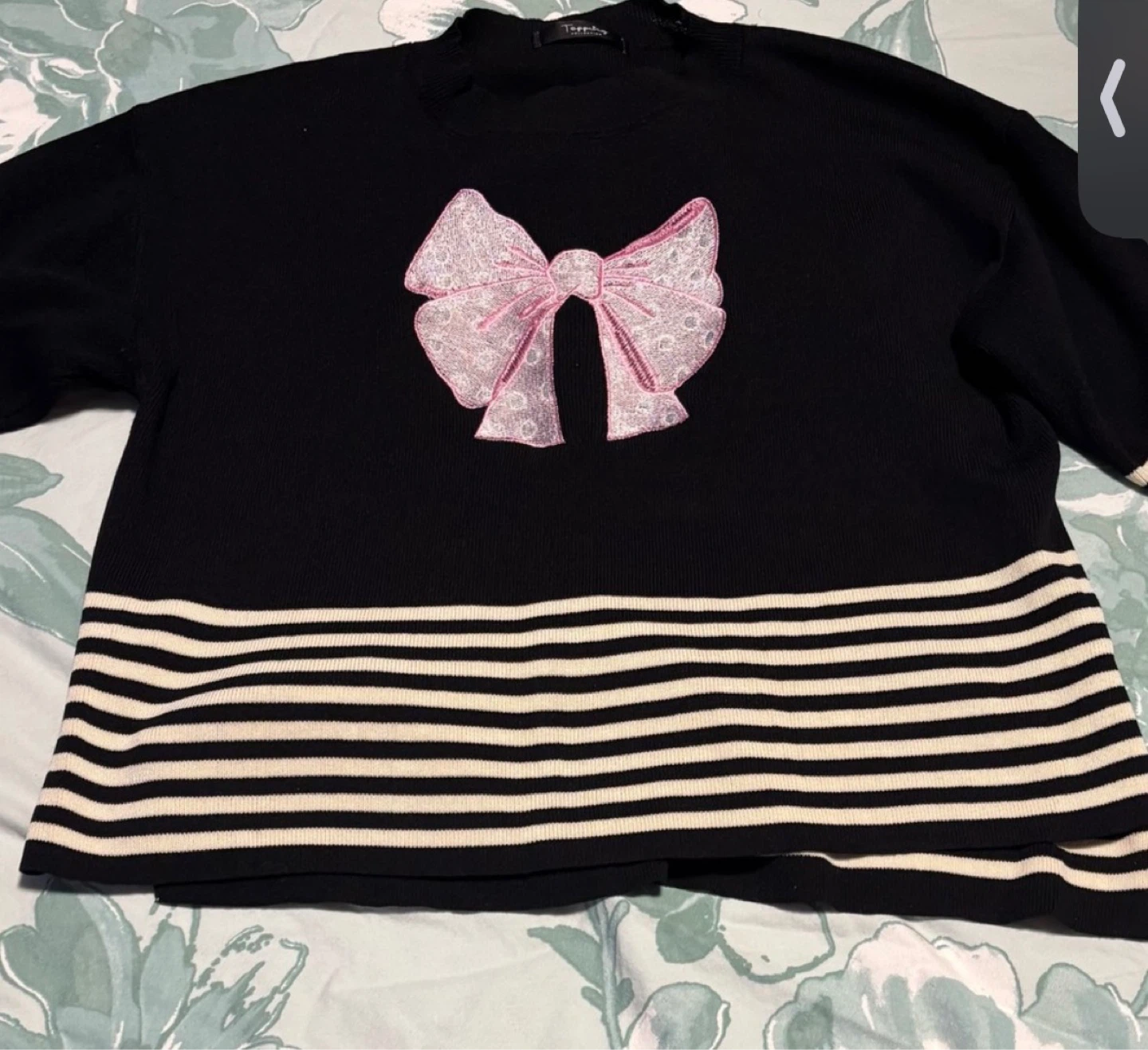 Black and White Striped Sweater with Pink Bow