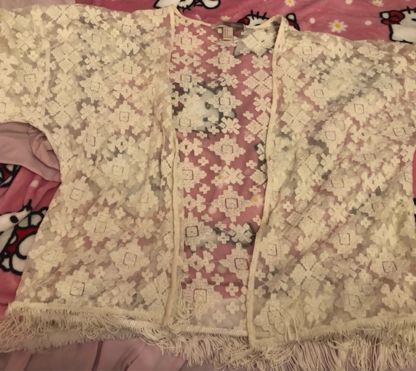 Forever 21 Cream Lace Kimono Cardigan